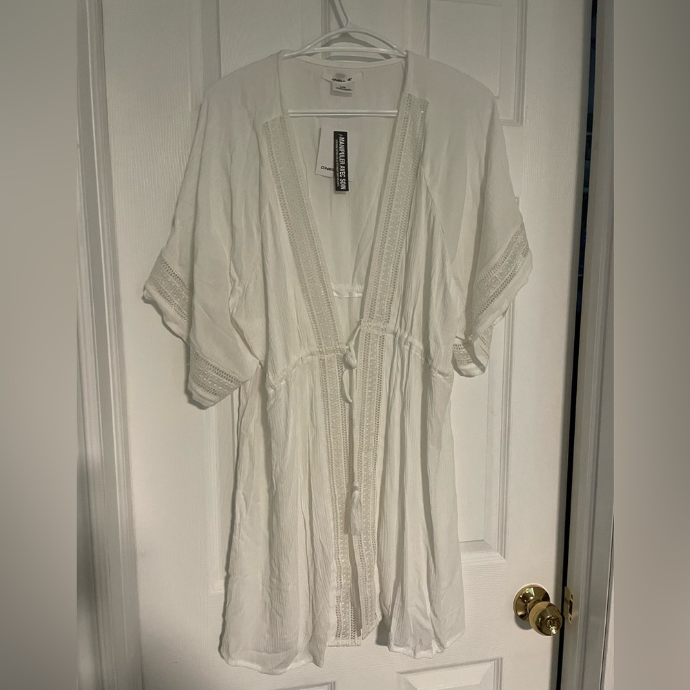 O'Neill White Sheer Kimono/Beach Cover-up